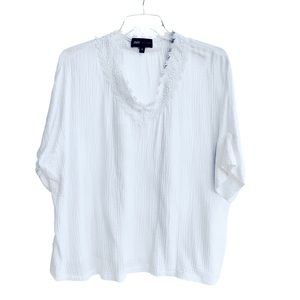 85•• Jones New York Dolman Sleeve White 100% Cotton w/Lace Neck Detail Top (1X)